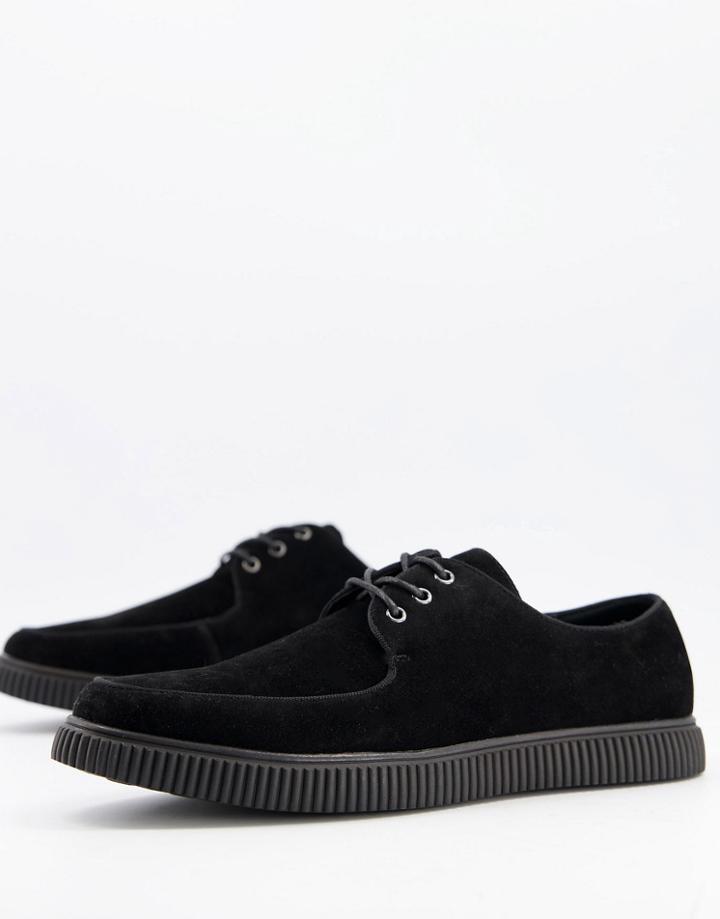 Asos Design Lace Up Creeper Shoes In Black Faux Suede