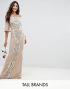 Maya Tall Allover Embellished Bandeau Maxi Dress With Balloon Sleeves - Pink