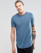 Asos Super Longline T-shirt With Side Splits And Curved Hem In Blue - Majolica Blue Marl