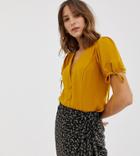 New Look Blouse With Tie Sleeves In Mustard-yellow