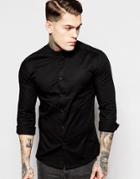 Asos Skinny Shirt In Black With Grandad Collar - Black