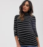 Asos Design Maternity Turtleneck Long Sleeve Top In Stripe - Multi