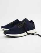 Bershka Knitted Sneaker In Navy With Slogan Laces - Navy