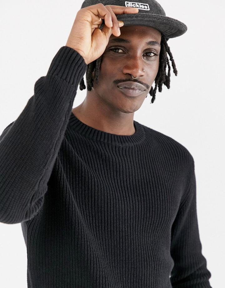 Pull & Bear Ribbed Sweater In Black - Black