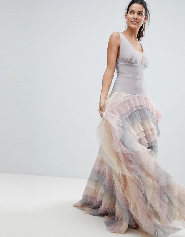 Bronx And Banco Rainbow Tulle Maxi Dress - Multi
