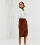 New Look Button Through Pencil Skirt In Rust