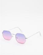 Asos Design 90s Angled Metal Sunglasses In Silver With Lilac Gradient Lens