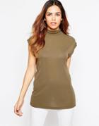 Asos Longline Workwear Top With High Neck - Khaki $14.00