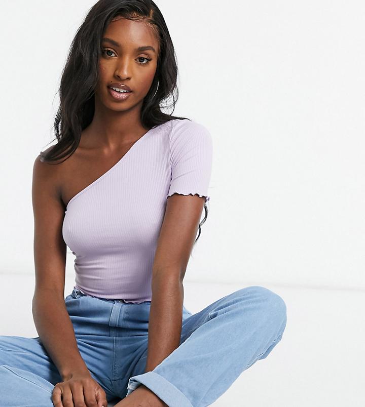 Asos Design Tall Lettuce One Shoulder T-shirt In Lilac Gray