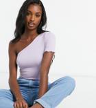 Asos Design Tall Lettuce One Shoulder T-shirt In Lilac Gray