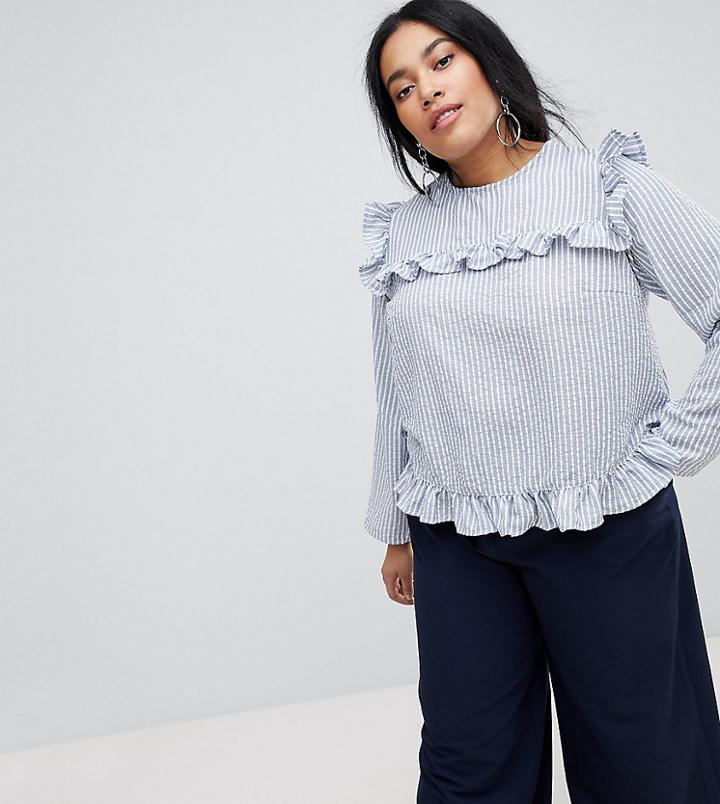 Lost Ink Plus Blouse In Shirting Stripe - Multi