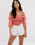 New Look Shirred Bardot Cami In Floral Pattern