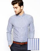 Asos Smart Shirt With Bold Stripe In Regular Fit - Blue