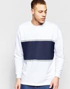Asos Longline Oversized Sweatshirt With Woven Panel & Cuff Zips - White