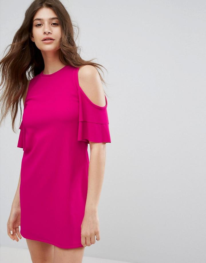 Bershka Cold Shoulder Shift Dress - Pink