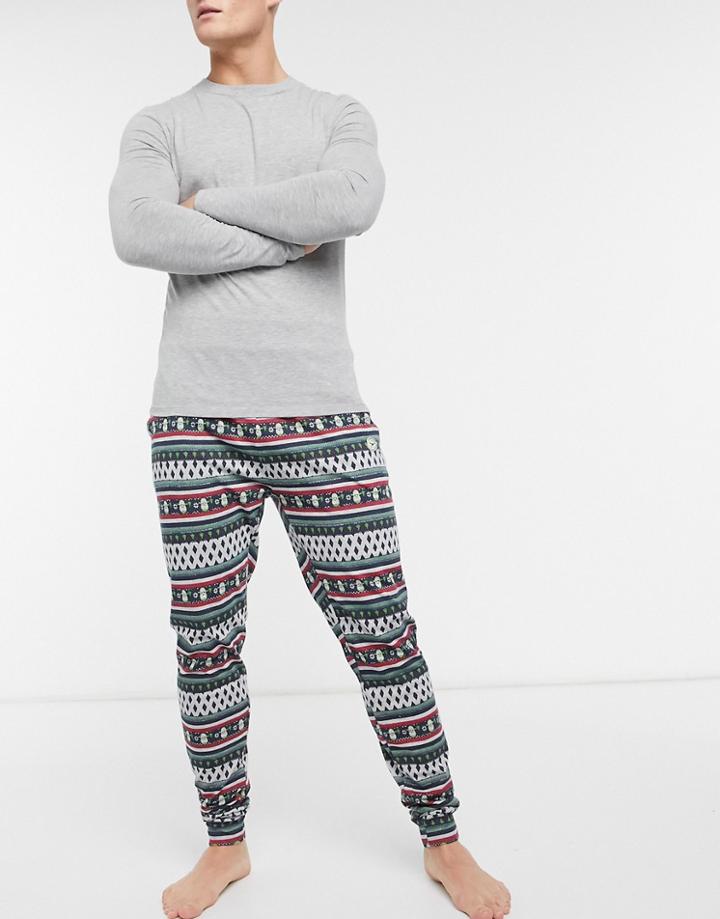 Le Breve Christmas Print Lounge Sweatpants In Gray-grey