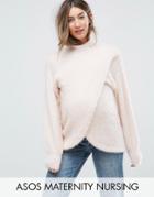 Asos Maternity Nursing Fluffy Balloon Sleeve Sweater - Pink