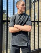 Bershka Washed Coordinating T-shirt With Raw Edge In Gray-grey