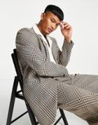 Asos Design Slim Longline Suit Jacket With Bias Check In Brown