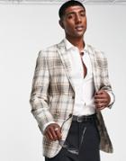 Selected Homme Slim Fit Check Blazer In Beige-neutral