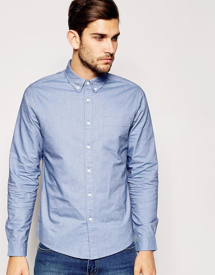 Asos Oxford Shirt In Sky Blue With Long Sleeves - Blue