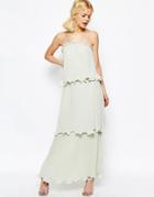 Asos Maxi Dress With Tiered Pleats - Soft Green