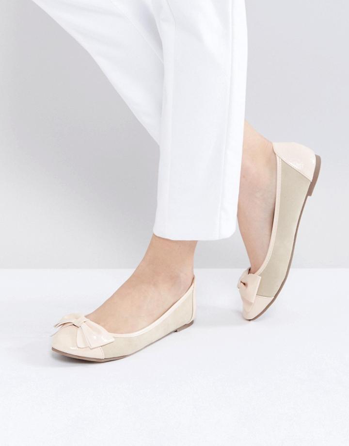 London Rebel Bow Front Soft Ballerina-beige