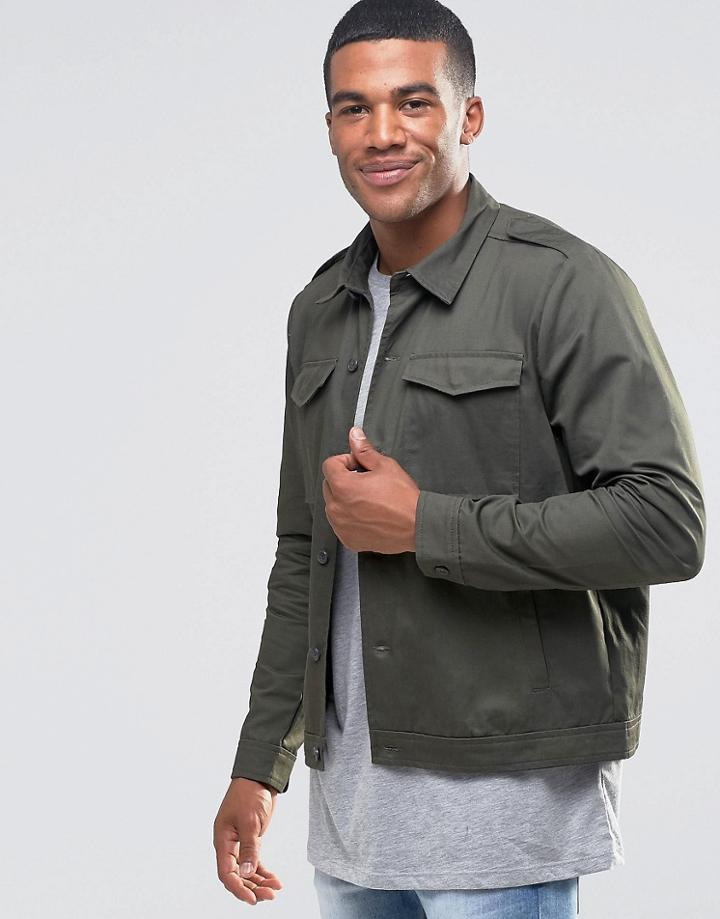 New Look Military Shirt Jacket In Khaki - Green
