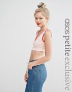 Asos Petite Exclusive V Neck Crop Tank With Tipping - Cosmetic Nude