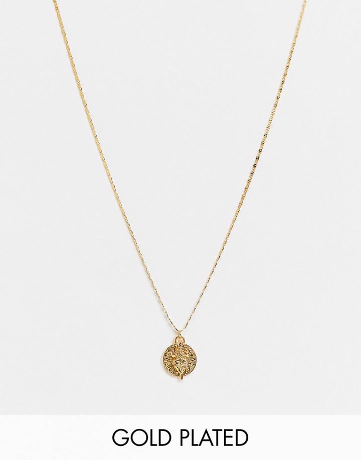 Asos Design Skinny Necklace With Heart And Ornate Sword Pendant In 14k Gold Plate
