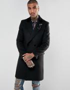Devils Advocate Premium Wool Blend Overcoat With Velvet Collar And Lapel Pin. - Black