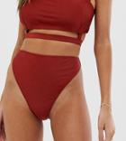 Wolf & Whistle Exclusive Shiny High Leg Bikini Bottom In Red - Orange