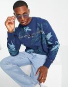 Tommy Hilfiger Chest Logo Palm Floral Print Sweatshirt In Navy - Part Of A Set