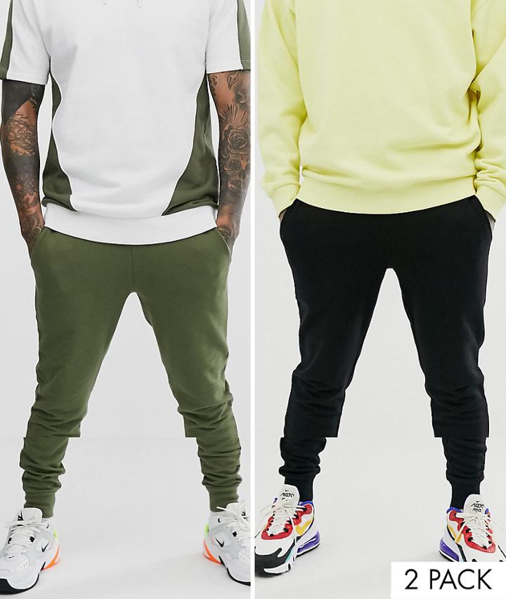 Asos Design Skinny Sweatpants 2 Pack Khaki/black