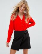 Jdy Button Down Blouse With Long Sleeve - Red
