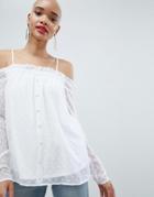 Pieces Spot Off Shoulder Blouse - White