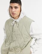 Asos Design Quilted Vest In Khaki-green