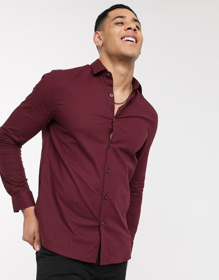 Topman Long Sleeve Shirt In Burgundy-red