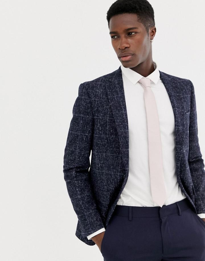 Moss London Skinny Blazer In Speckled Check - Navy