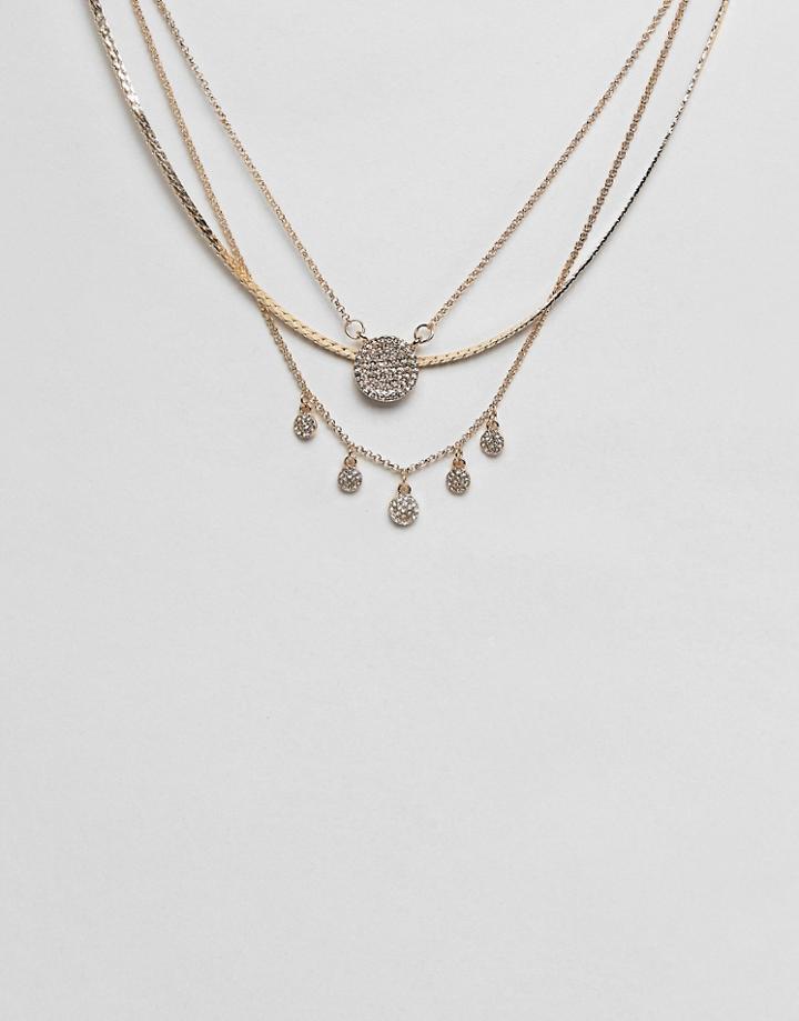 Lipsy Multirow Jewel Necklace In Gold - Gold