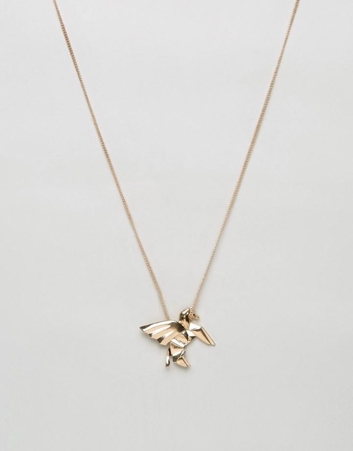 Asos Necklace With Origami Pegasus Pendant - Gold