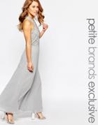 Maya Petite Halter Embellished Body Maxi Dress - Gray