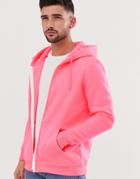 Brave Soul Zip Through Hoodie In Neon Pink - Pink