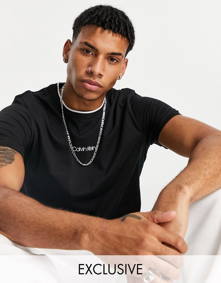Calvin Klein Central Front Small Logo T-shirt In Black