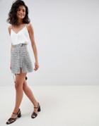 Asos Design Boucle Mini Skirt With Asymmetric Zip - Multi