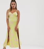 Asos Design Petite Jacquard Cami Maxi Dress With Split - Multi