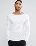 Asos Muscle Long Sleeve T-shirt With Boat Neck In White - White