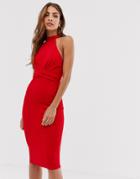 Ax Paris Twist Front Bodycon Dress - Red