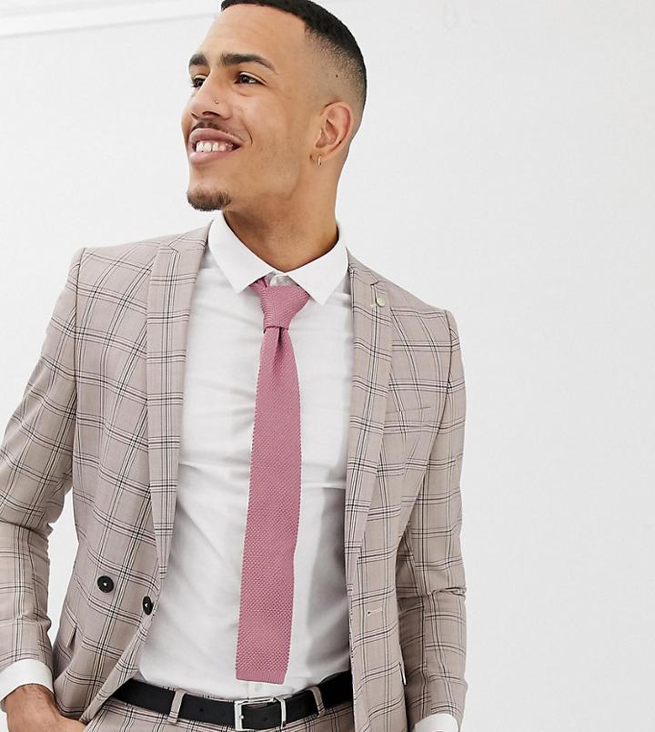 Twisted Tailor Tall Super Skinny Double Breasted Suit Jacket In Mini Check-beige