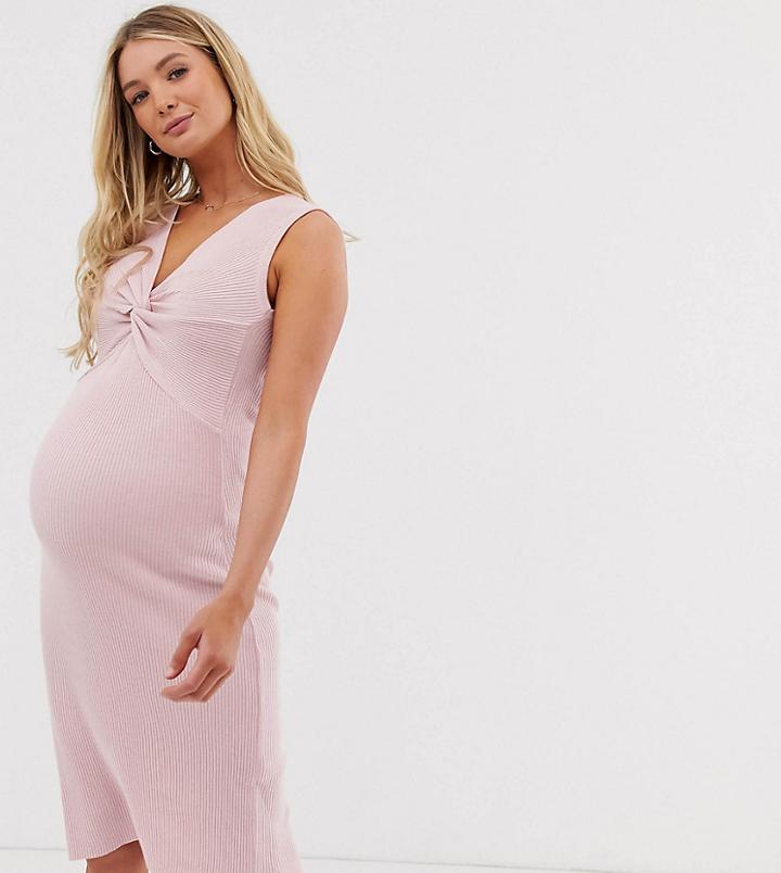 Asos Design Maternity Twist Front Knitted Midi Dress - Pink
